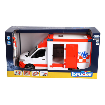 bruder MB Sprinter Ambulanz mit Figur rot/weiß 1:16
