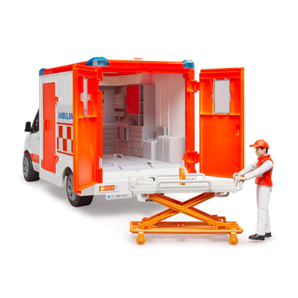bruder MB Sprinter Ambulanz mit Figur rot/weiß 1:16