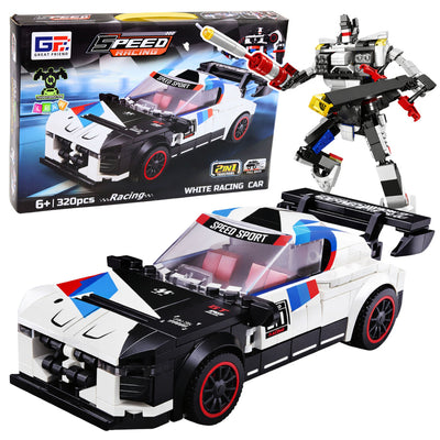 Bausteine Sportwagen Roboter 2in1 Weiß 320 Stück.